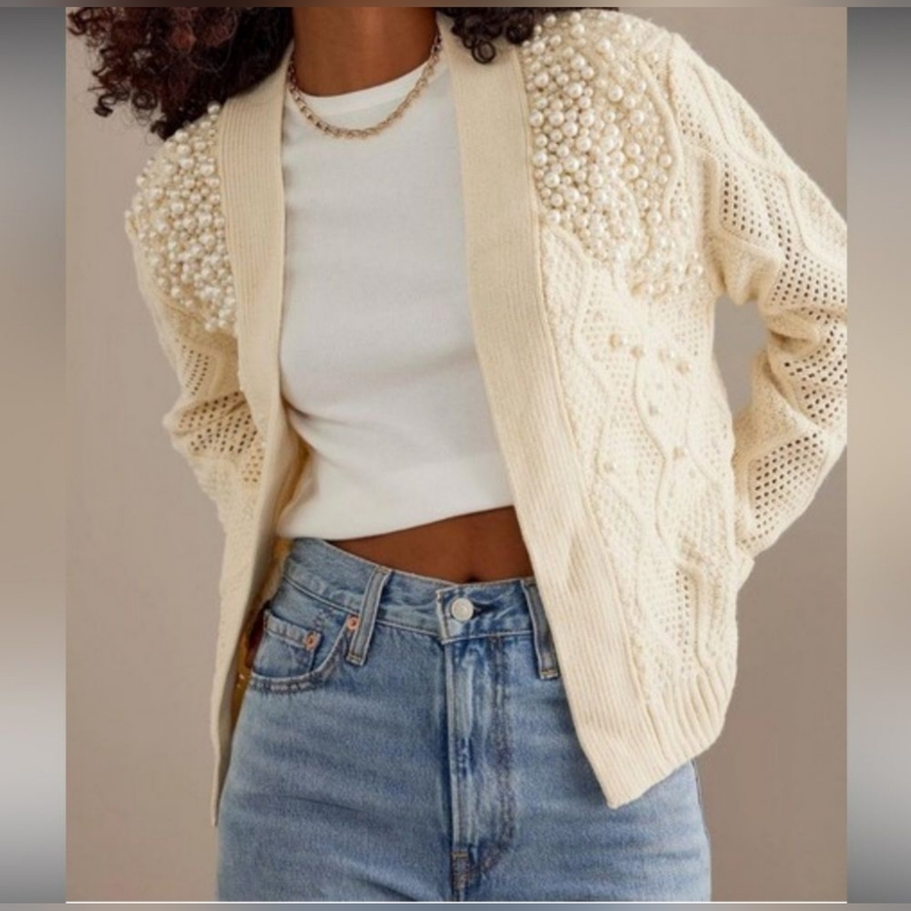 By Anthropologie Pearl Cable Cardigan Sweater